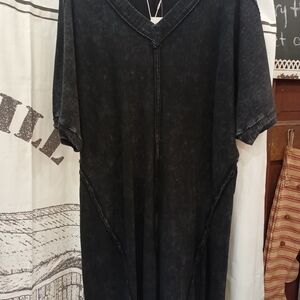 Chic Black Acid Washed New In Ribbed Midi‎ Dress